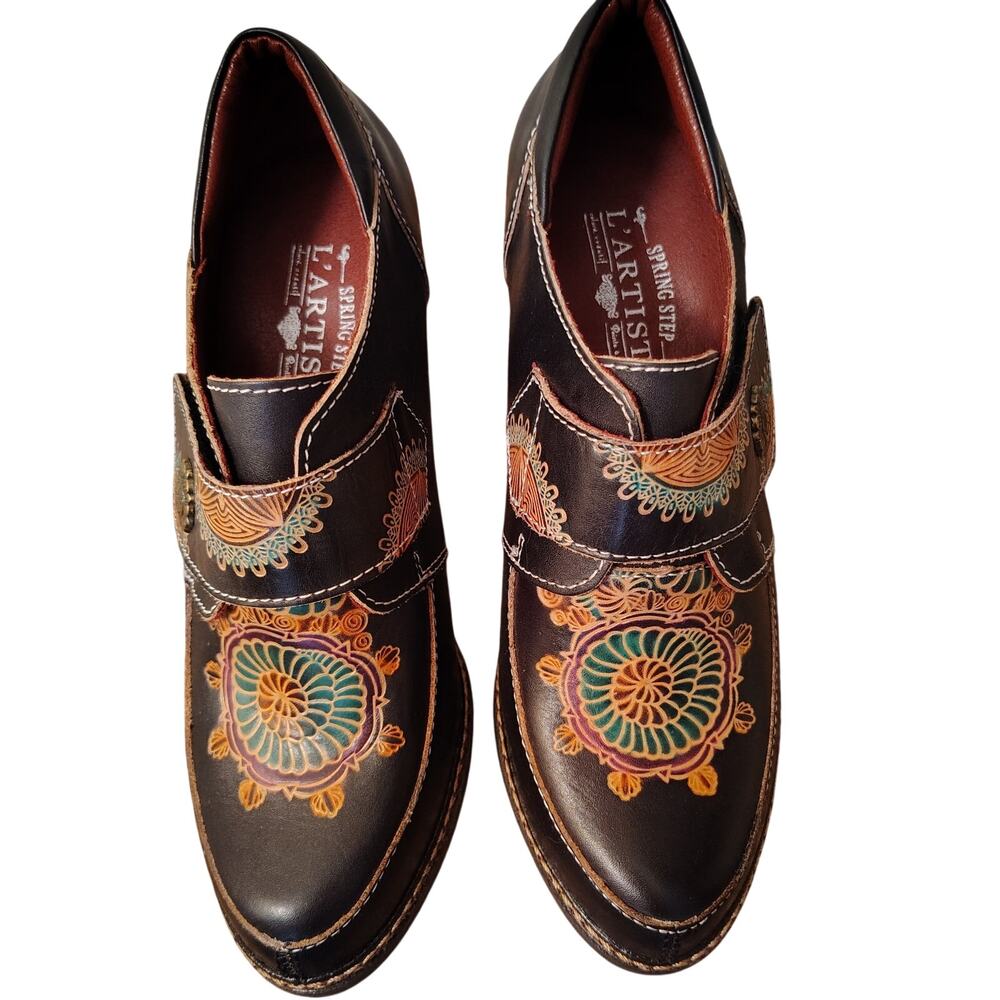 L’Artiste by Spring Step Hand‑Painted Velcro Heels EU 38 (US 7–7.5)